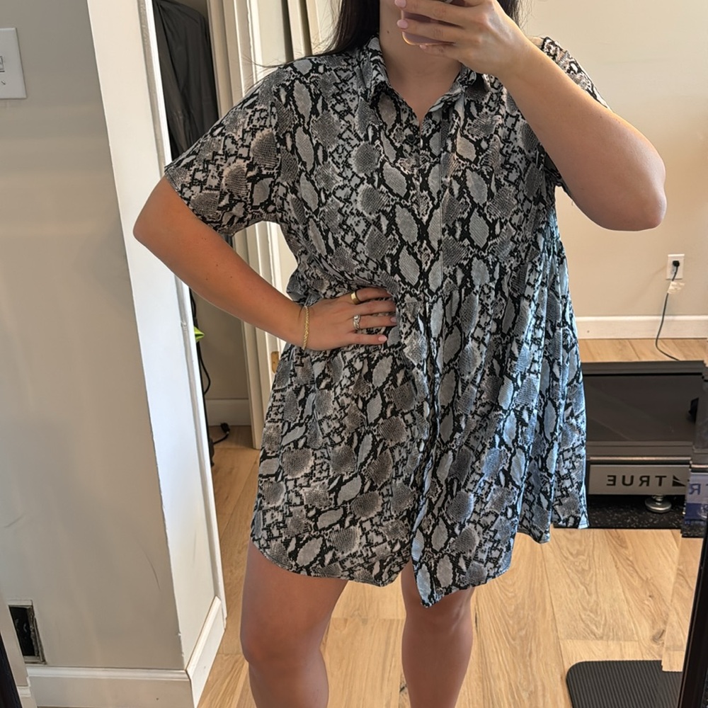 Missguided Snake Print Smock Shirt Dress